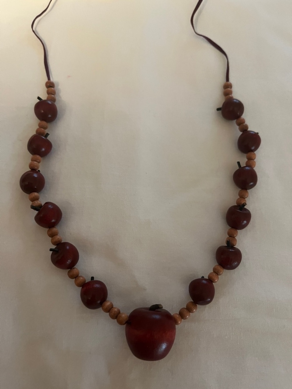 Handcrafted Red Wooden Apple Bead Necklace - Women Jewelry